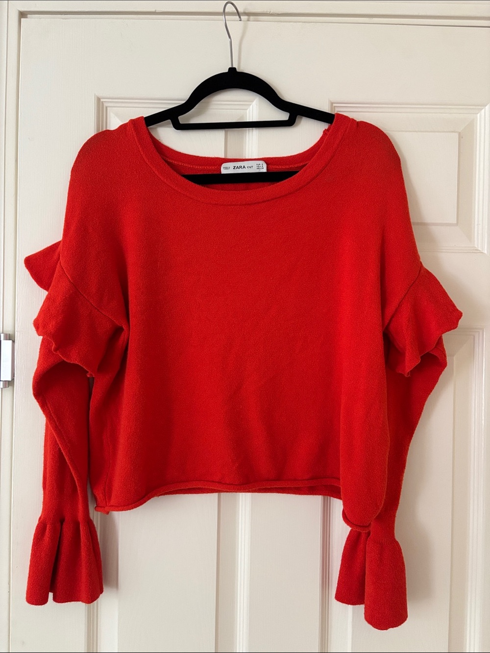 Zara Bright Red Ruffle-Sleeve Sweater